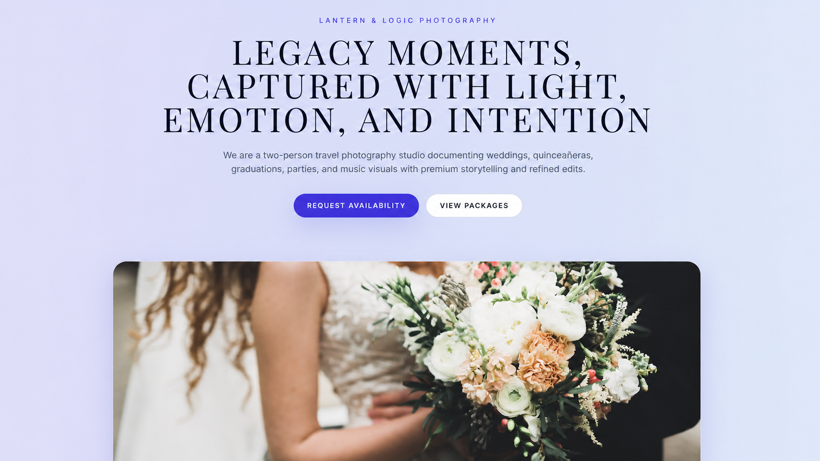 Lantern and Logic Photography website with a wedding gallery and client portal experience